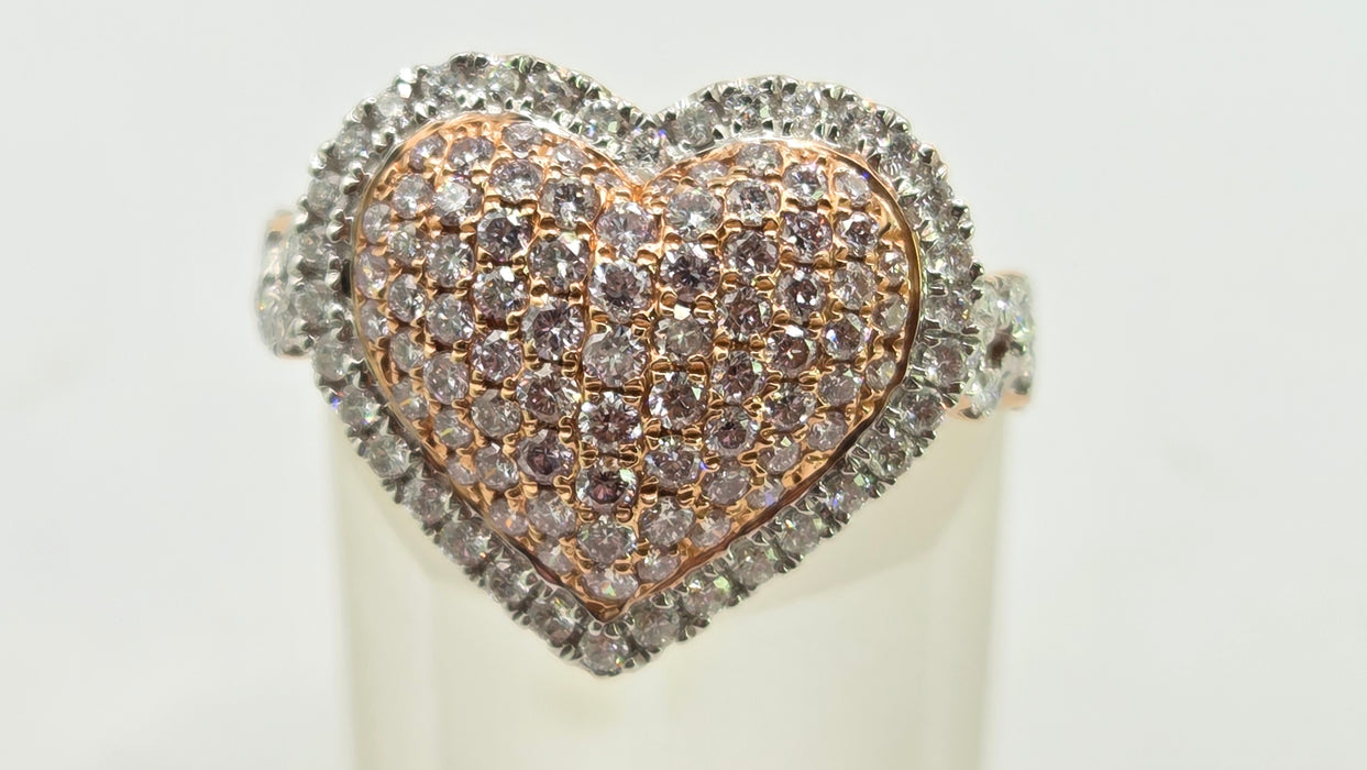 Modern: 14ct Rose Gold Diamond 1.00ct Pavé Heart Dress Ring