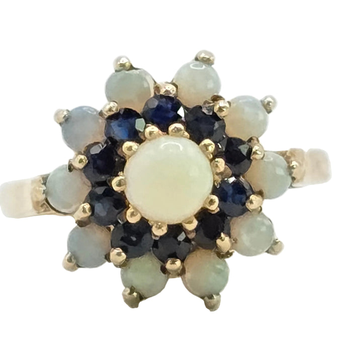 Vintage: 9ct Yellow Gold Sapphire & Opal Cluster Ring — From 1974