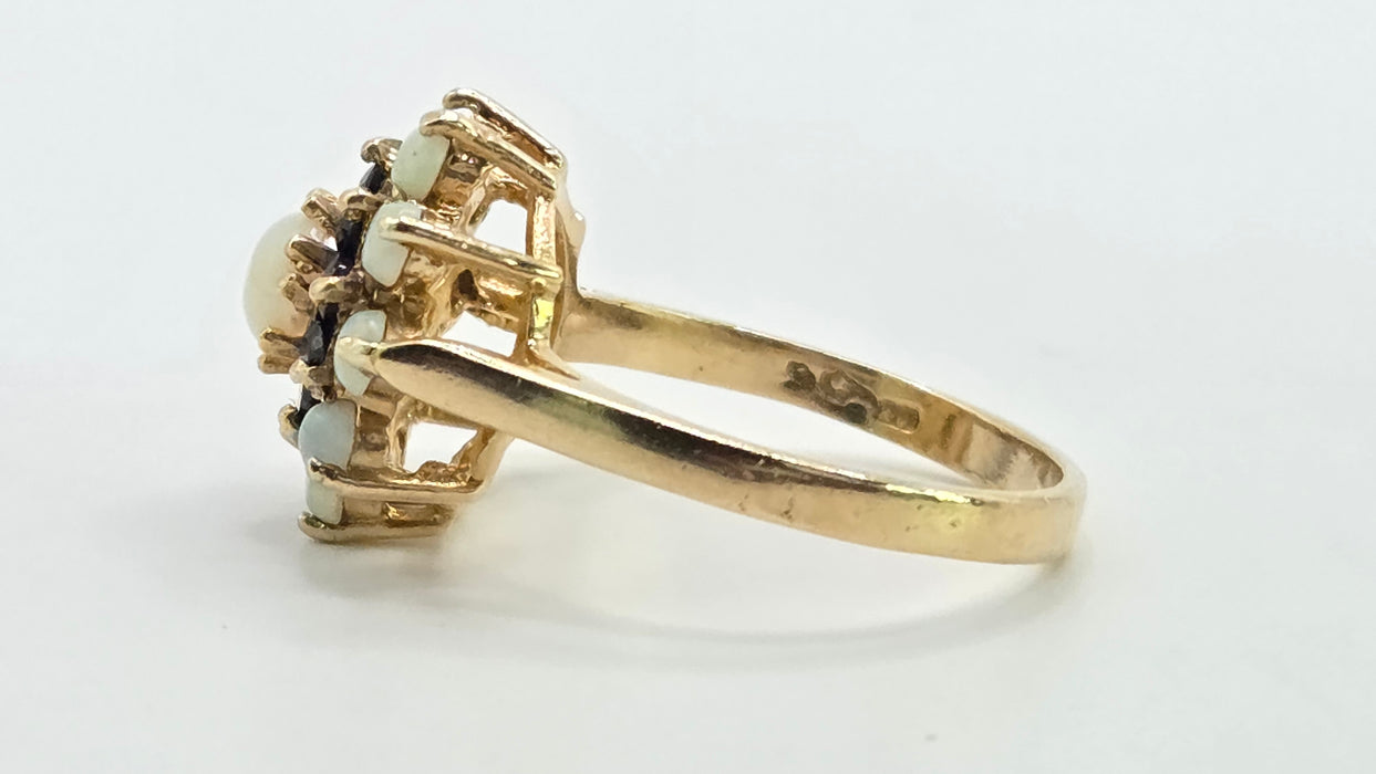 Vintage: 9ct Yellow Gold Sapphire & Opal Cluster Ring — From 1974