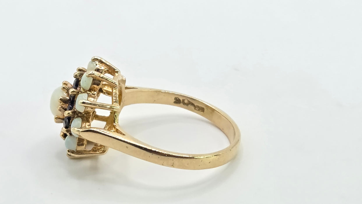 Vintage: 9ct Yellow Gold Sapphire & Opal Cluster Ring — From 1974