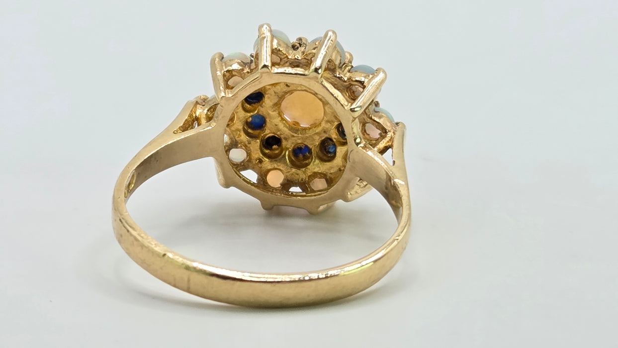 Vintage: 9ct Yellow Gold Sapphire & Opal Cluster Ring — From 1974