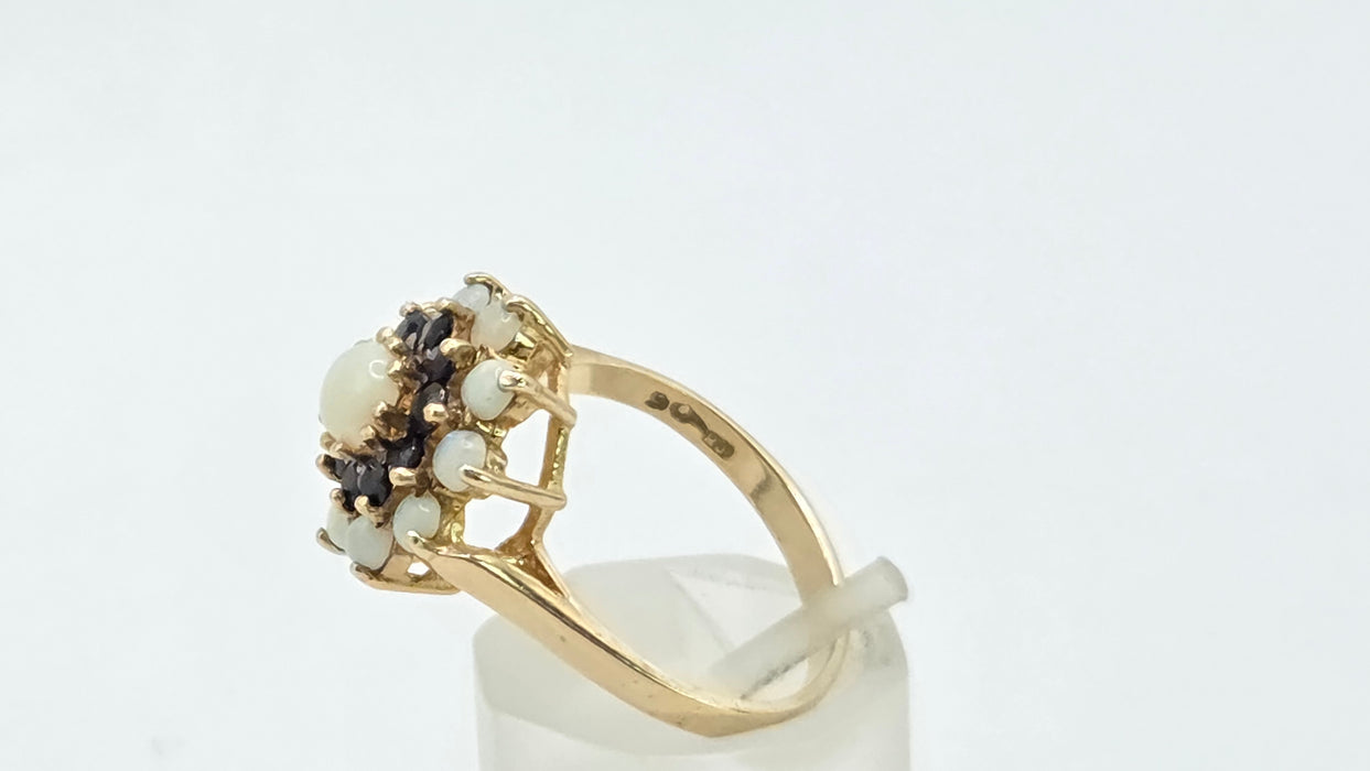 Vintage: 9ct Yellow Gold Sapphire & Opal Cluster Ring — From 1974