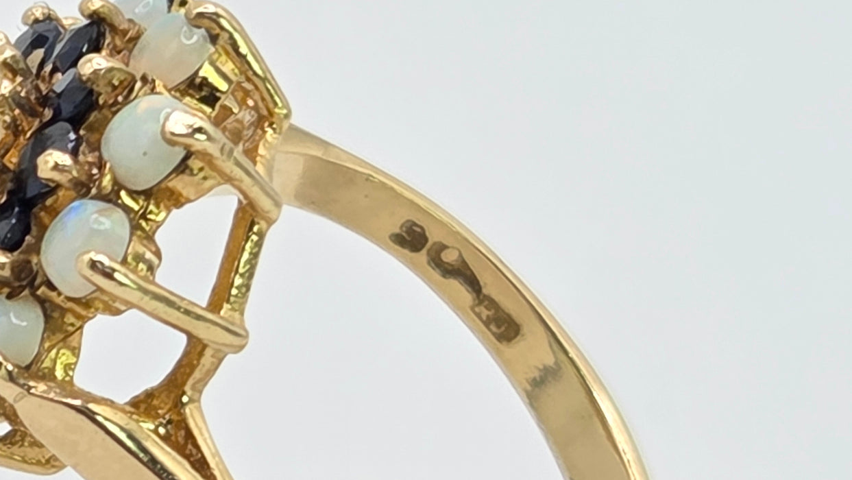 Vintage: 9ct Yellow Gold Sapphire & Opal Cluster Ring — From 1974