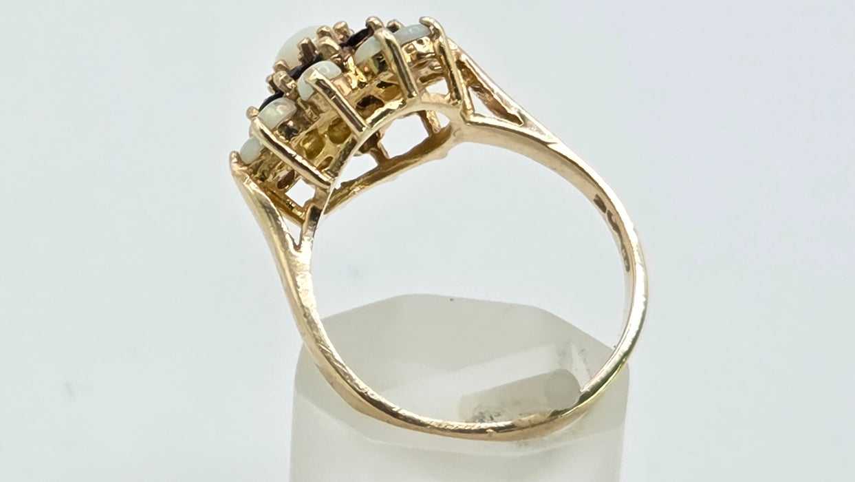 Vintage: 9ct Yellow Gold Sapphire & Opal Cluster Ring — From 1974