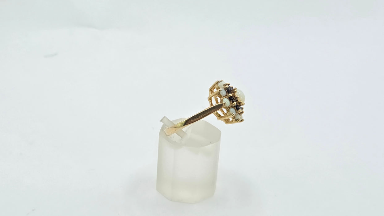 Vintage: 9ct Yellow Gold Sapphire & Opal Cluster Ring — From 1974