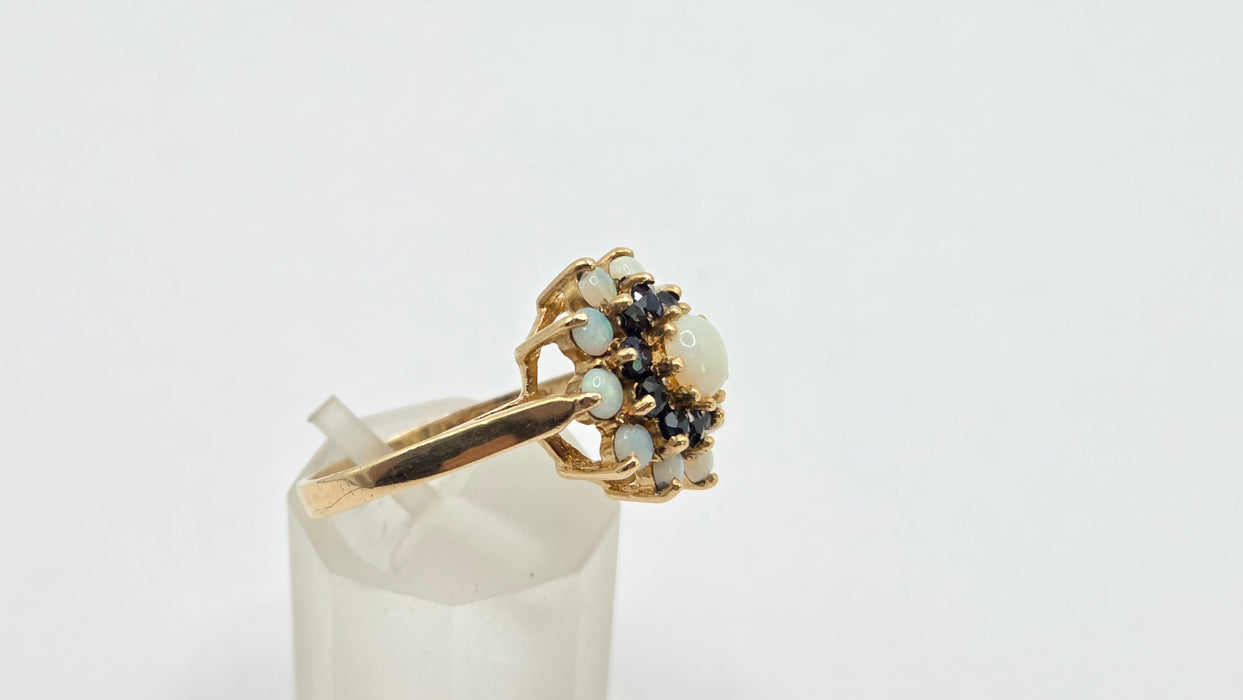 Vintage: 9ct Yellow Gold Sapphire & Opal Cluster Ring — From 1974