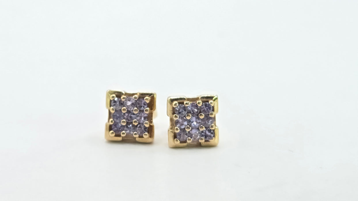 Vintage: 9ct Yellow Gold Square Tanzanite Stud Earrings