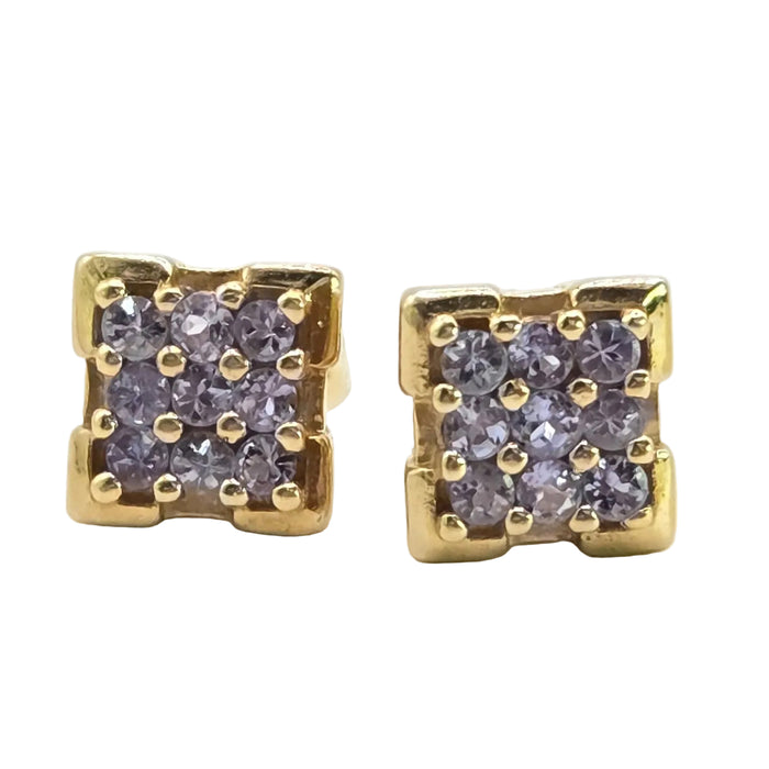 Vintage: 9ct Yellow Gold Square Tanzanite Stud Earrings