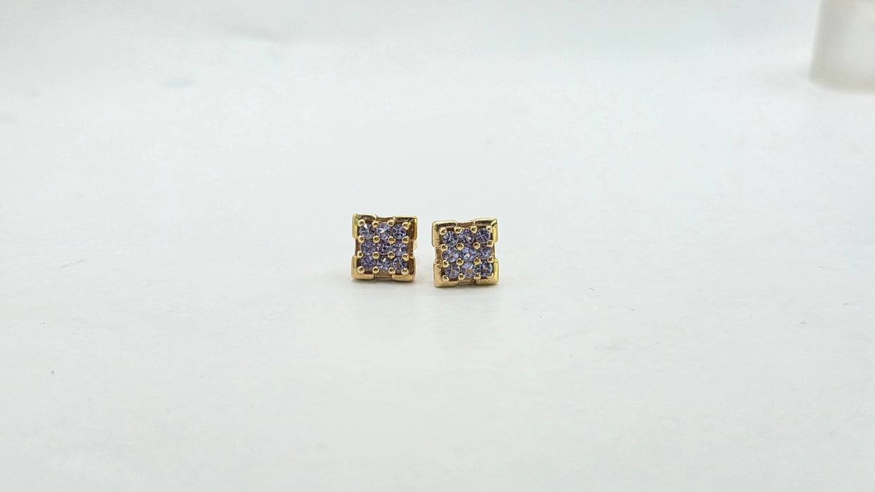 Vintage: 9ct Yellow Gold Square Tanzanite Stud Earrings