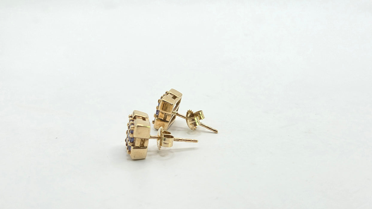 Vintage: 9ct Yellow Gold Square Tanzanite Stud Earrings