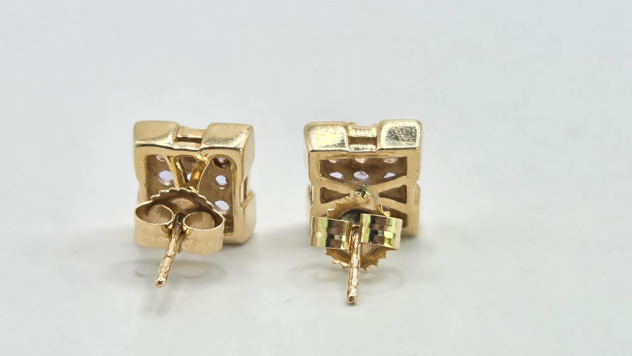 Vintage: 9ct Yellow Gold Square Tanzanite Stud Earrings