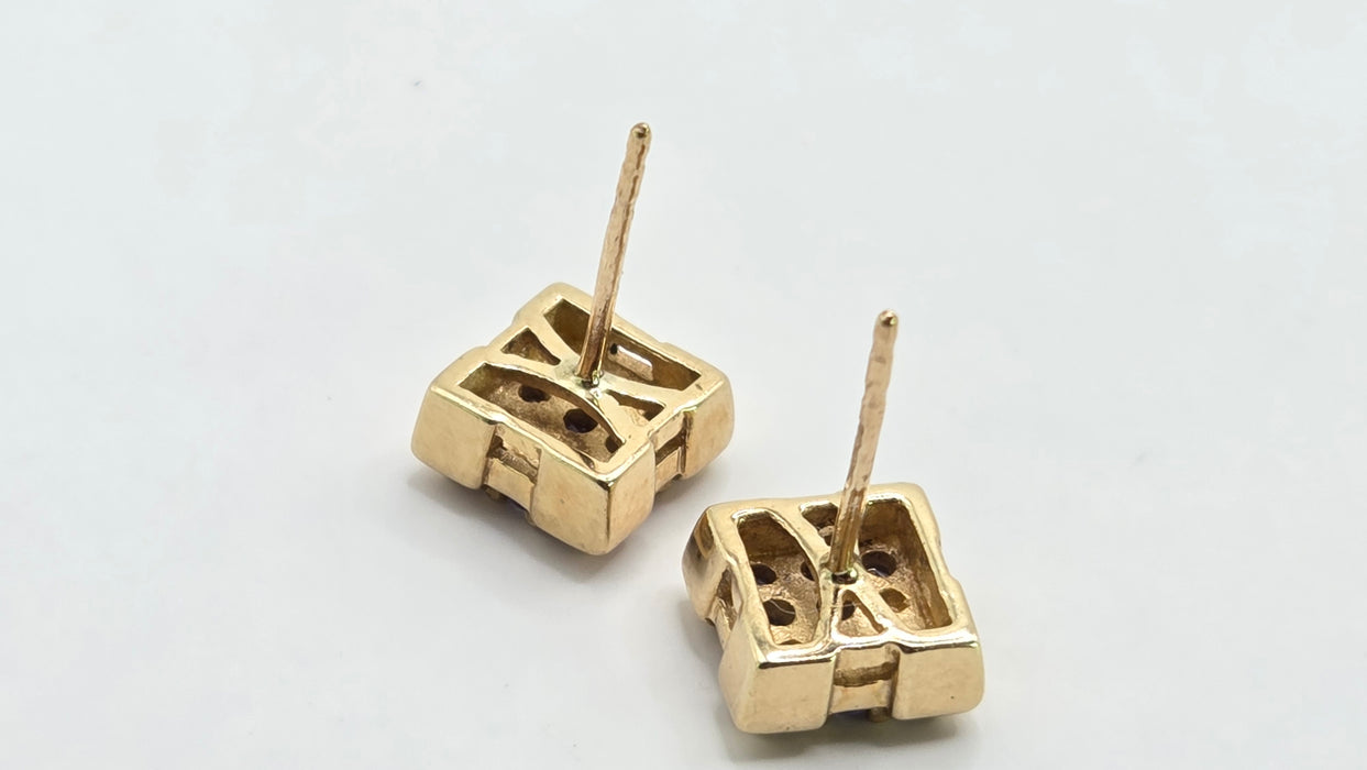 Vintage: 9ct Yellow Gold Square Tanzanite Stud Earrings