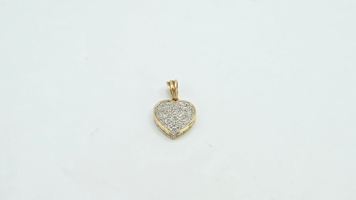 Vintage: 9ct Yellow Gold 44 Diamond Heart Shaped Pendant