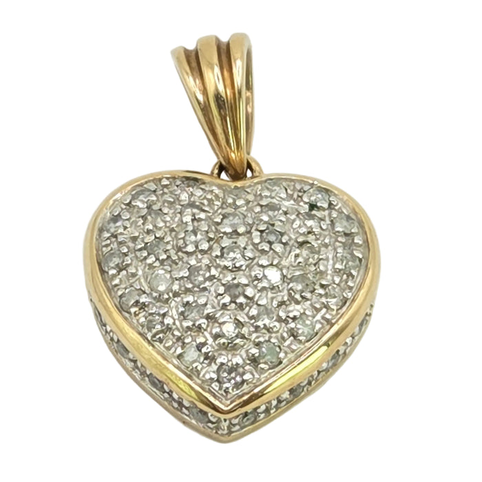 Vintage: 9ct Yellow Gold 44 Diamond Heart Shaped Pendant