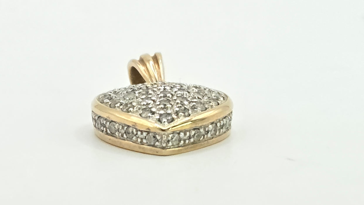 Vintage: 9ct Yellow Gold 44 Diamond Heart Shaped Pendant