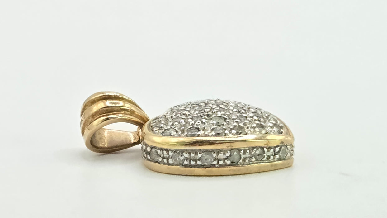 Vintage: 9ct Yellow Gold 44 Diamond Heart Shaped Pendant