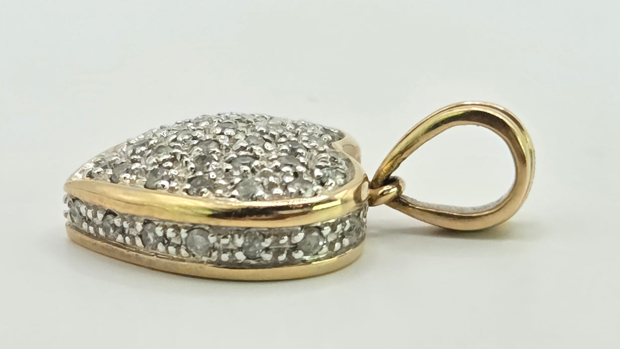 Vintage: 9ct Yellow Gold 44 Diamond Heart Shaped Pendant
