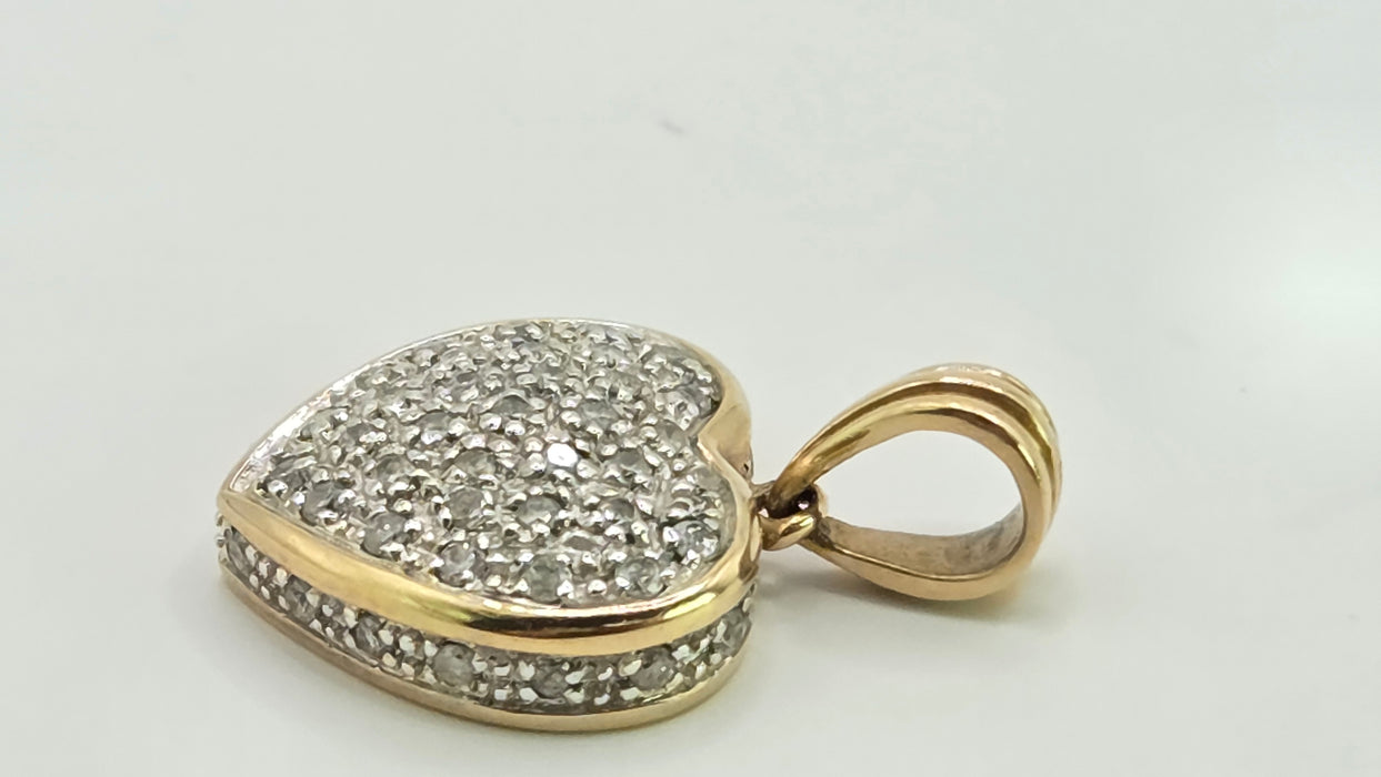 Vintage: 9ct Yellow Gold 44 Diamond Heart Shaped Pendant