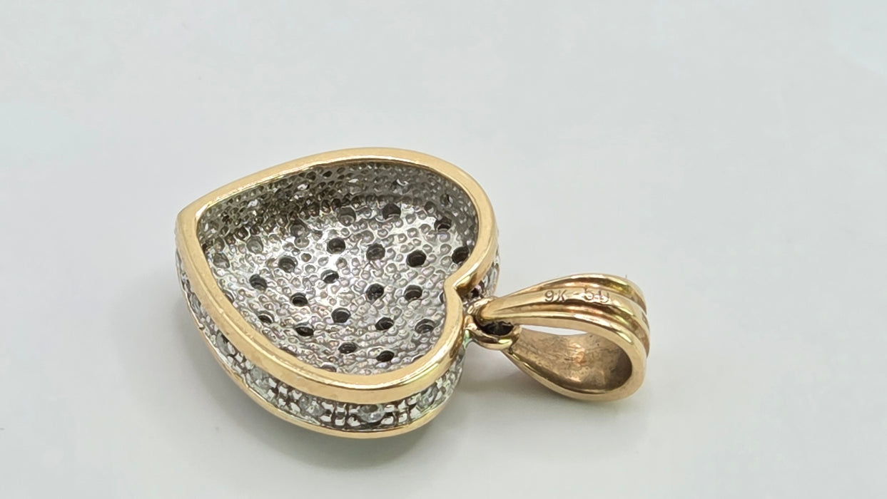 Vintage: 9ct Yellow Gold 44 Diamond Heart Shaped Pendant