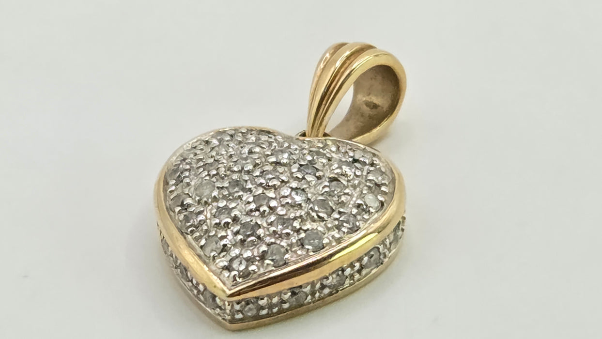 Vintage: 9ct Yellow Gold 44 Diamond Heart Shaped Pendant