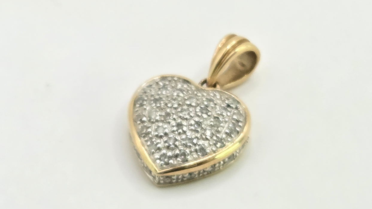 Vintage: 9ct Yellow Gold 44 Diamond Heart Shaped Pendant