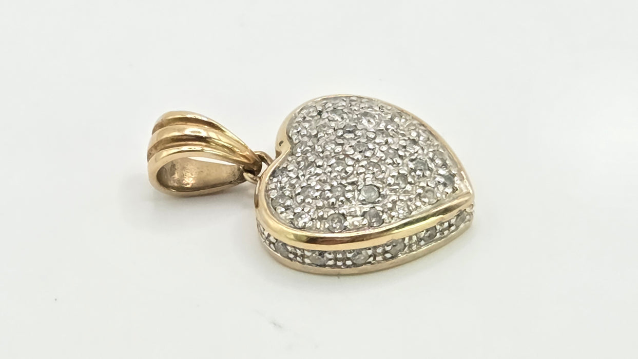 Vintage: 9ct Yellow Gold 44 Diamond Heart Shaped Pendant