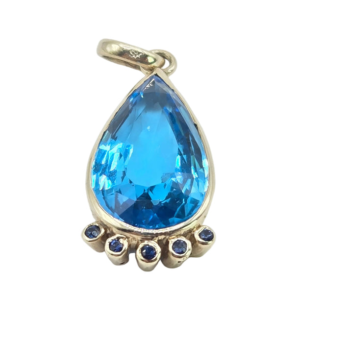 Vintage: 9ct White Gold Swiss Blue Topaz & Sapphire Pendant