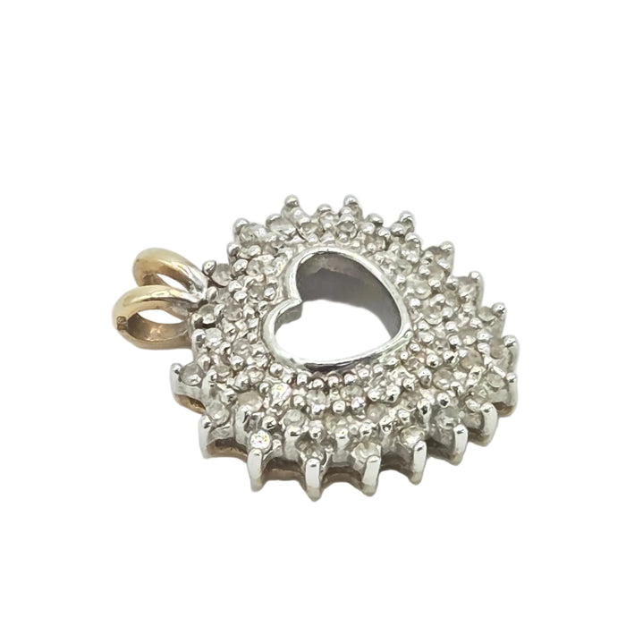 Vintage: 9ct Mixed Gold 62 Diamond Heart Shaped Pendant