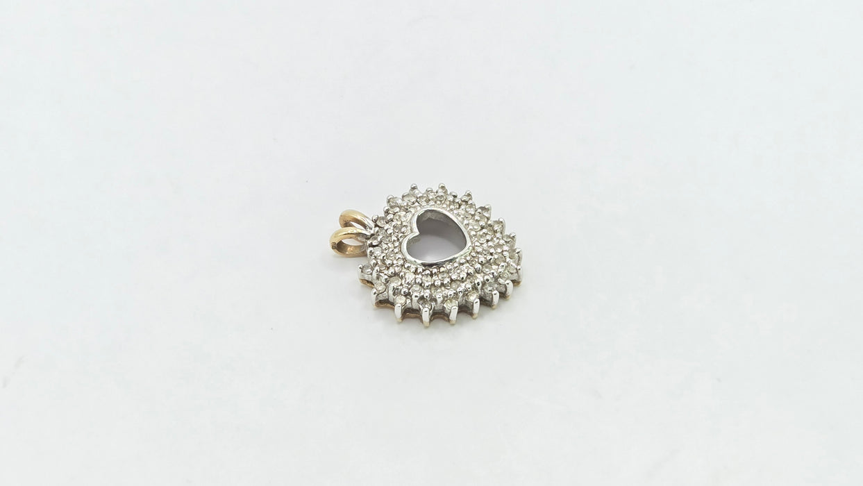 Vintage: 9ct Mixed Gold 62 Diamond Heart Shaped Pendant