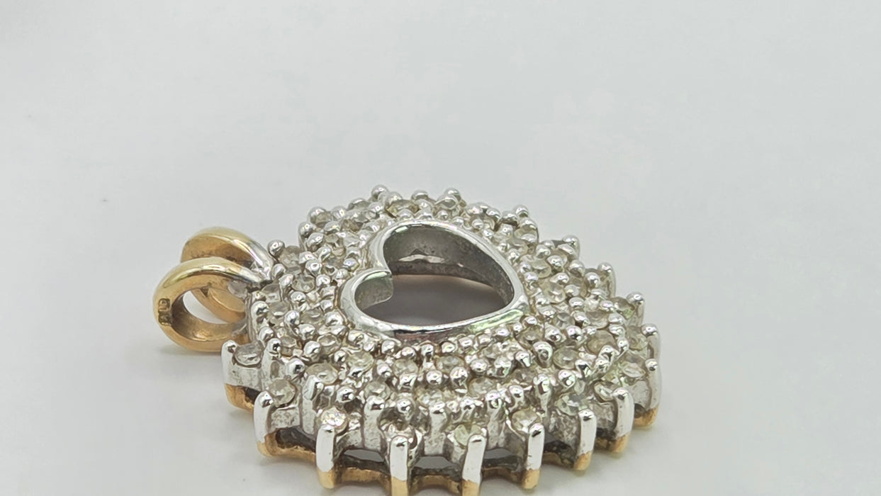 Vintage: 9ct Mixed Gold 62 Diamond Heart Shaped Pendant