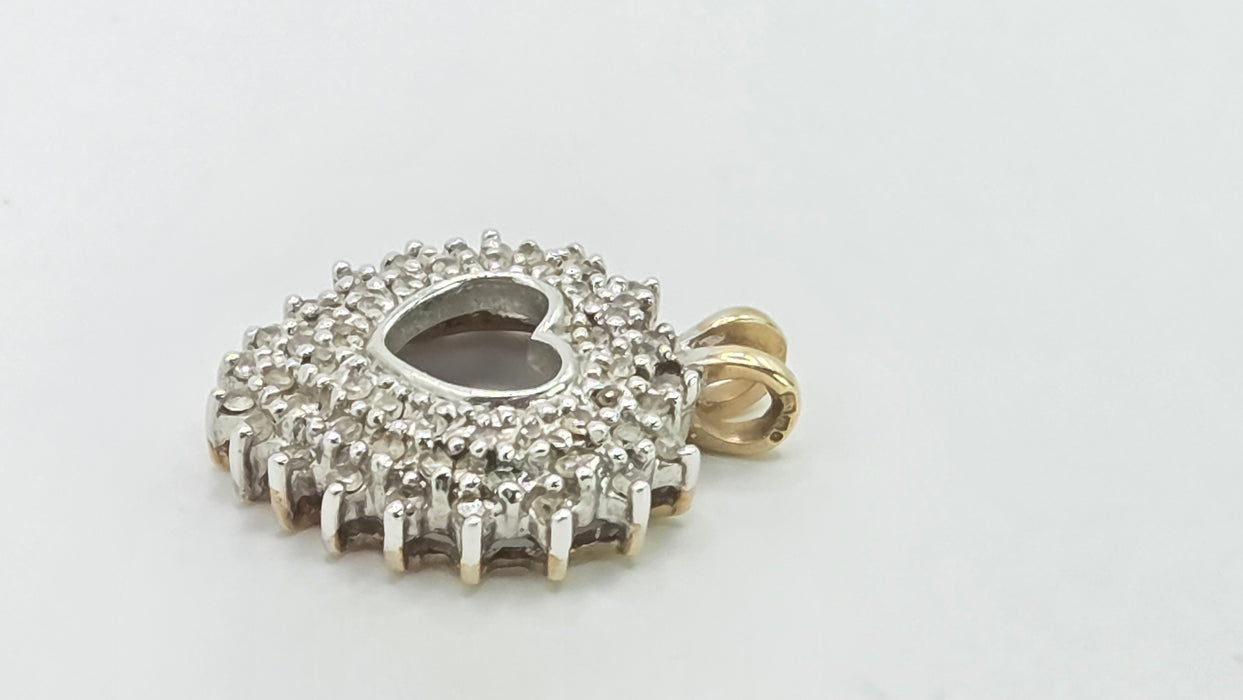 Vintage: 9ct Mixed Gold 62 Diamond Heart Shaped Pendant