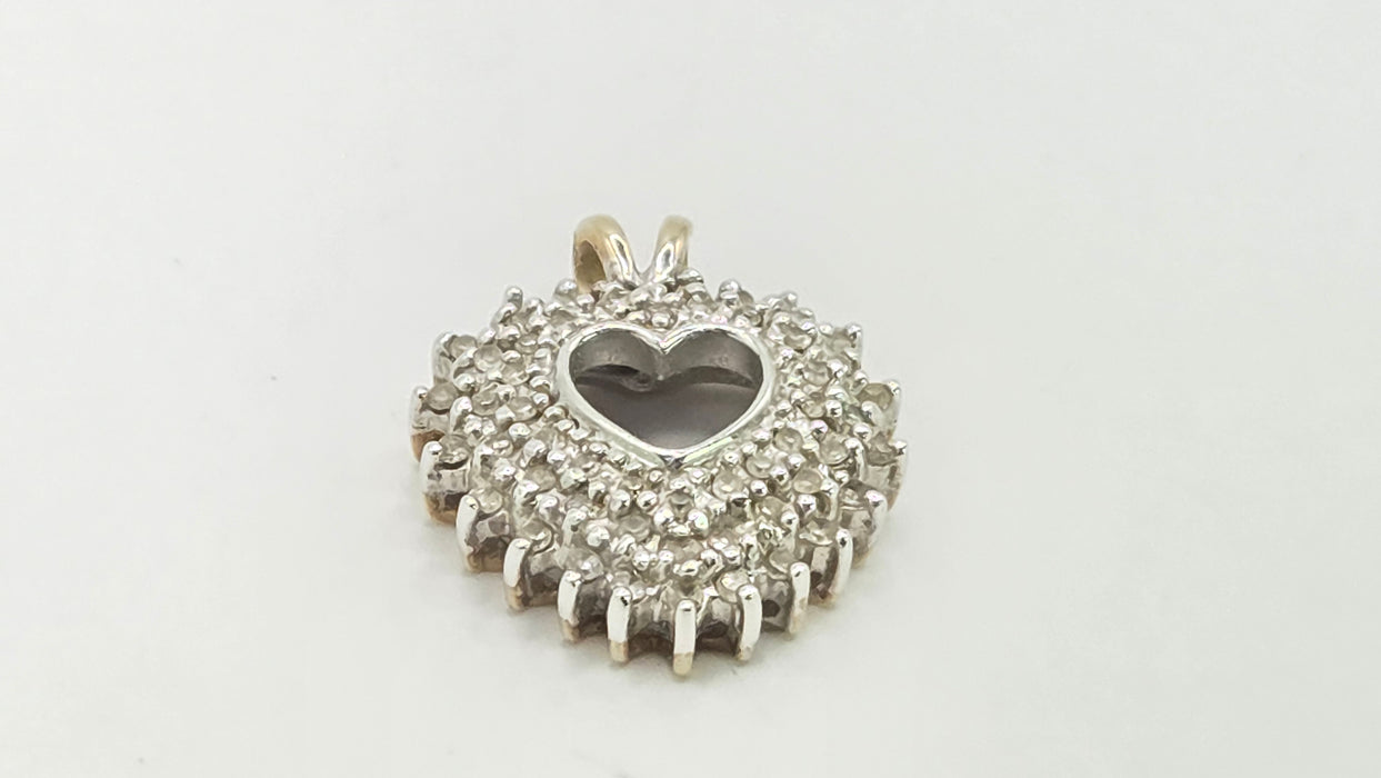 Vintage: 9ct Mixed Gold 62 Diamond Heart Shaped Pendant