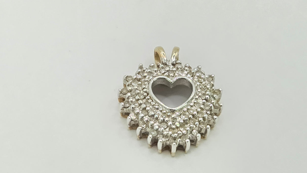 Vintage: 9ct Mixed Gold 62 Diamond Heart Shaped Pendant
