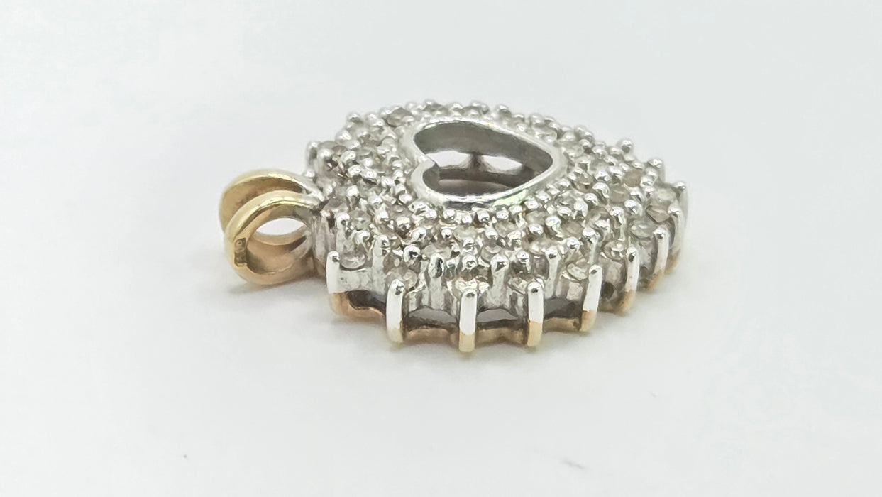 Vintage: 9ct Mixed Gold 62 Diamond Heart Shaped Pendant