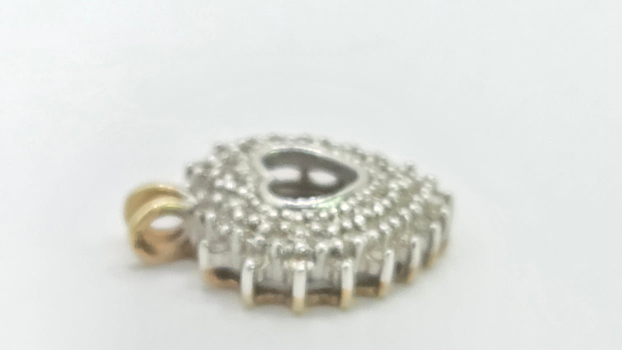Vintage: 9ct Mixed Gold 62 Diamond Heart Shaped Pendant