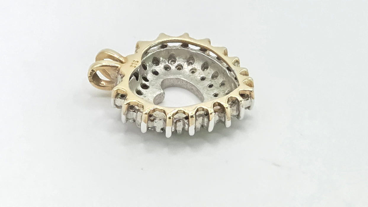 Vintage: 9ct Mixed Gold 62 Diamond Heart Shaped Pendant