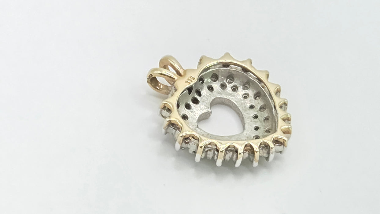 Vintage: 9ct Mixed Gold 62 Diamond Heart Shaped Pendant