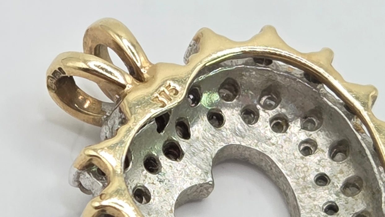 Vintage: 9ct Mixed Gold 62 Diamond Heart Shaped Pendant