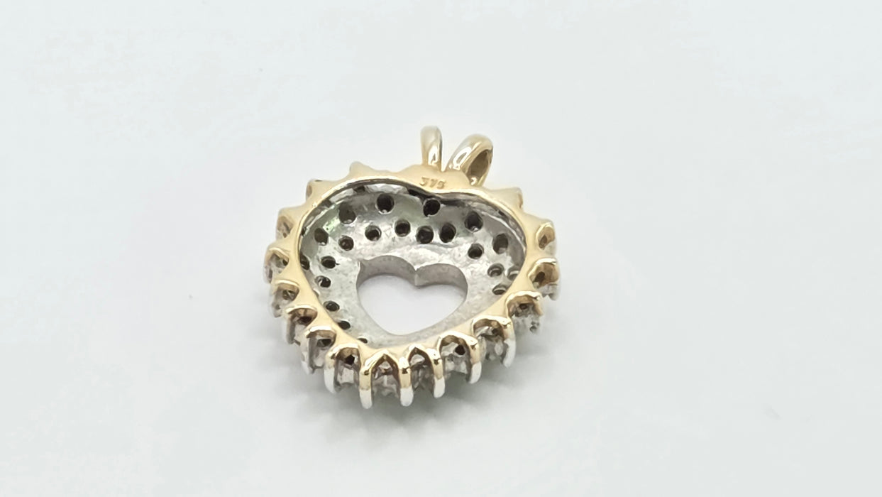 Vintage: 9ct Mixed Gold 62 Diamond Heart Shaped Pendant