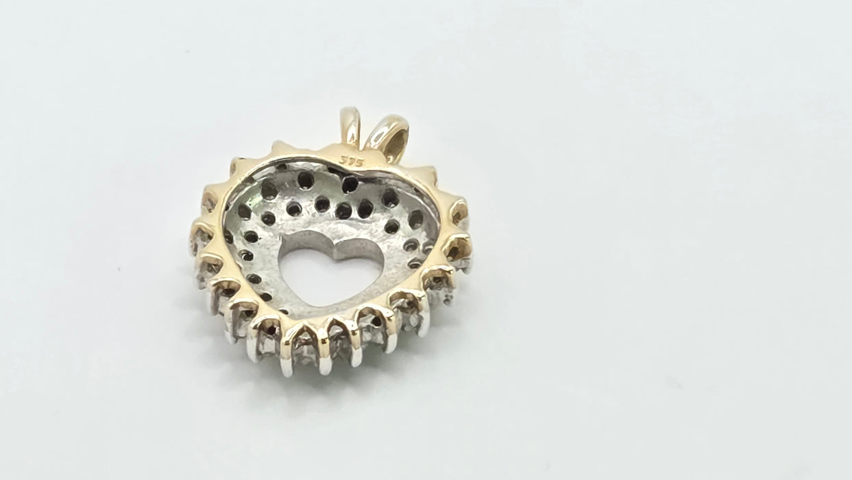 Vintage: 9ct Mixed Gold 62 Diamond Heart Shaped Pendant