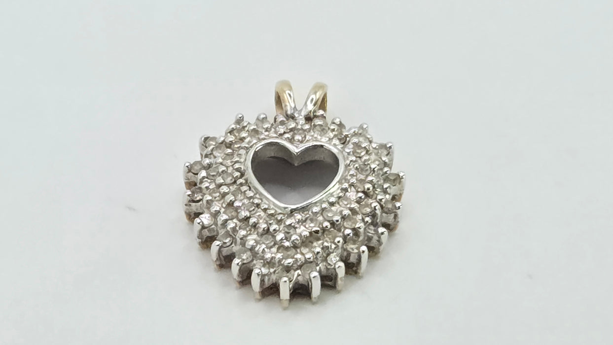 Vintage: 9ct Mixed Gold 62 Diamond Heart Shaped Pendant