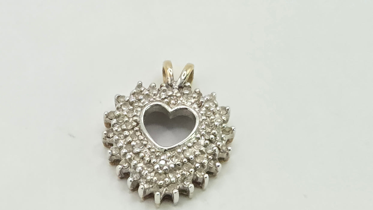 Vintage: 9ct Mixed Gold 62 Diamond Heart Shaped Pendant