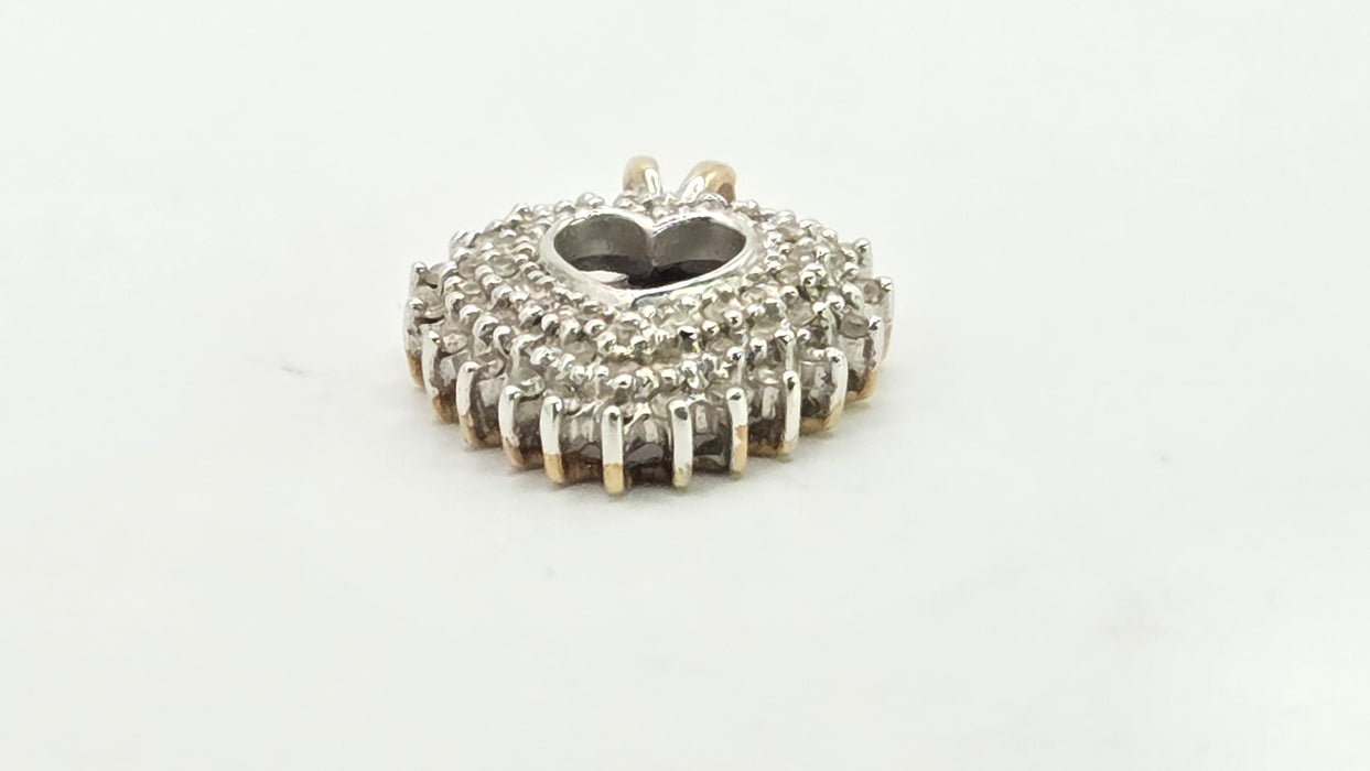 Vintage: 9ct Mixed Gold 62 Diamond Heart Shaped Pendant