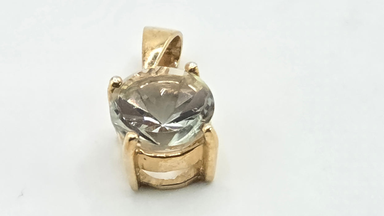 Vintage: 9ct Yellow Gold Green Quartz Pendant
