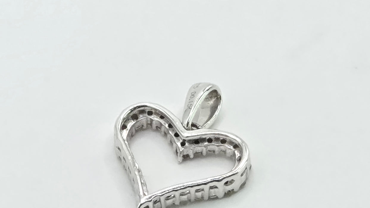 Vintage: 9ct White Gold Diamond Heart Shaped Pendant