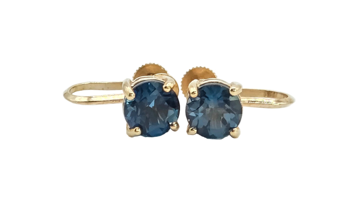 Vintage: 9ct Yellow Gold London Blue Topaz Screw Stud Earrings