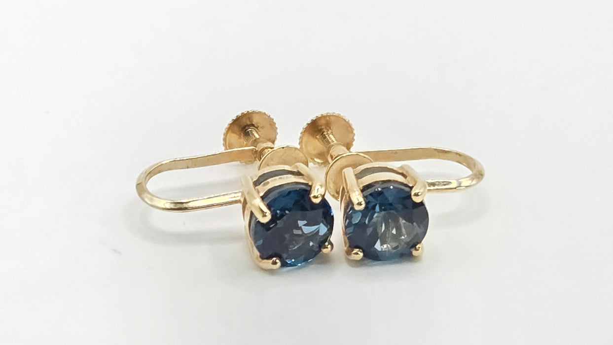 Vintage: 9ct Yellow Gold London Blue Topaz Screw Stud Earrings