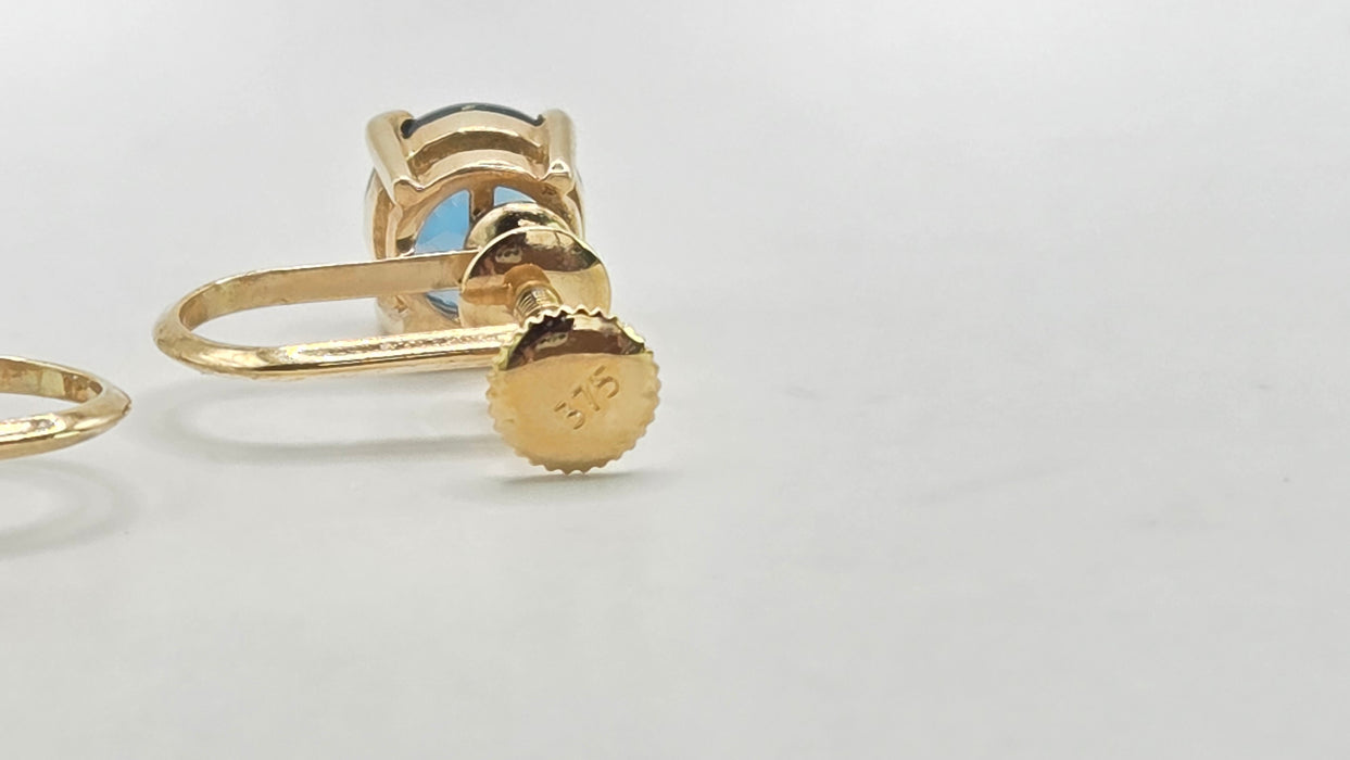 Vintage: 9ct Yellow Gold London Blue Topaz Screw Stud Earrings