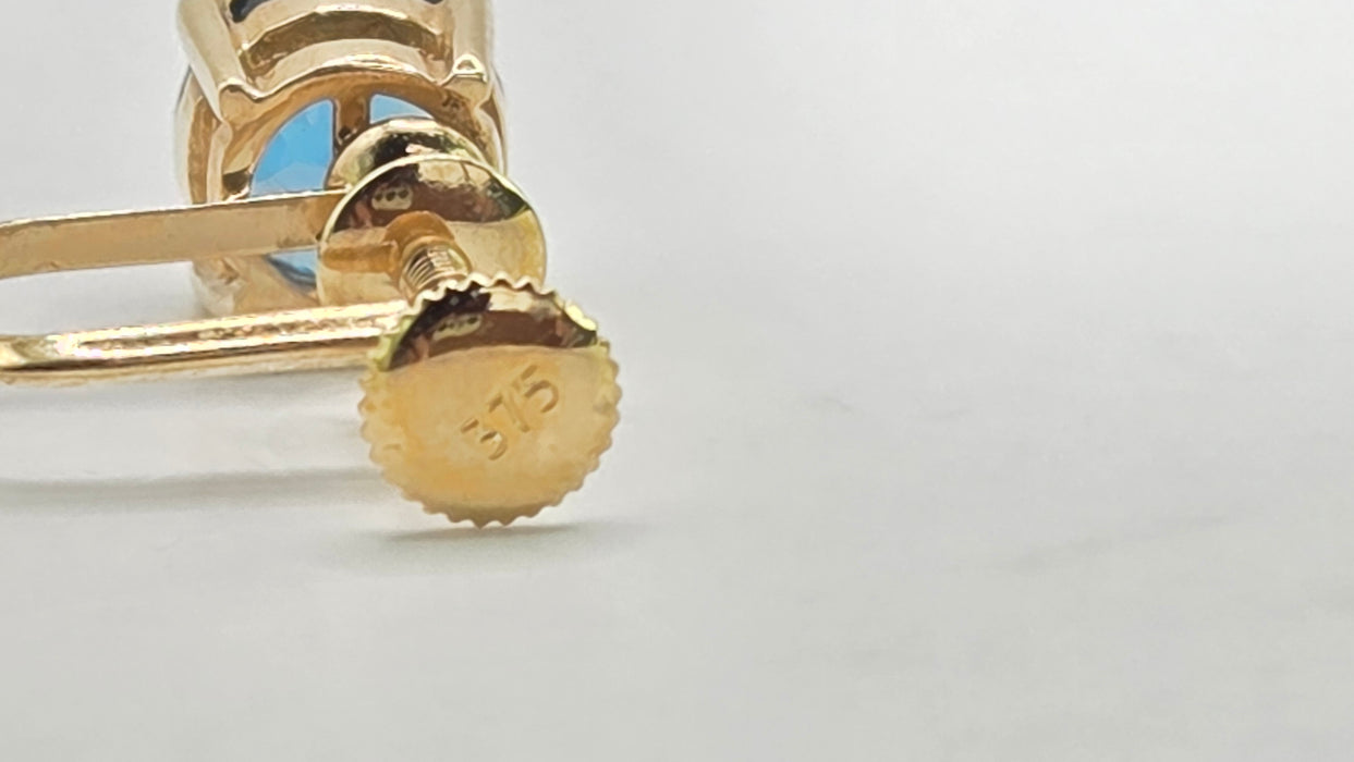 Vintage: 9ct Yellow Gold London Blue Topaz Screw Stud Earrings