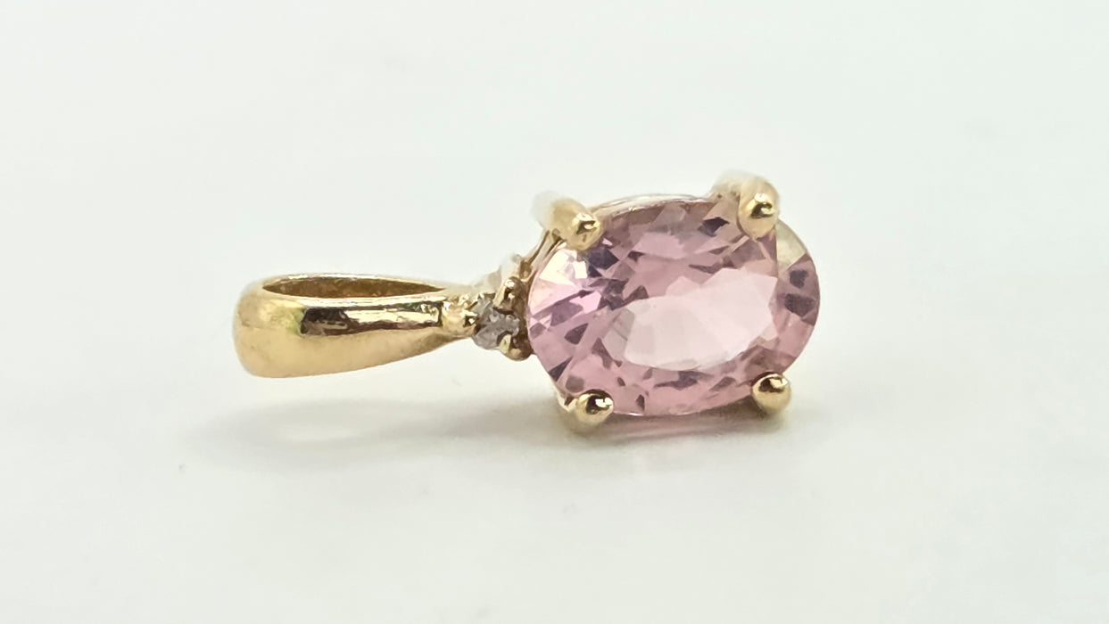 Vintage: 9ct Yellow Gold Morganite & Diamond Pendant